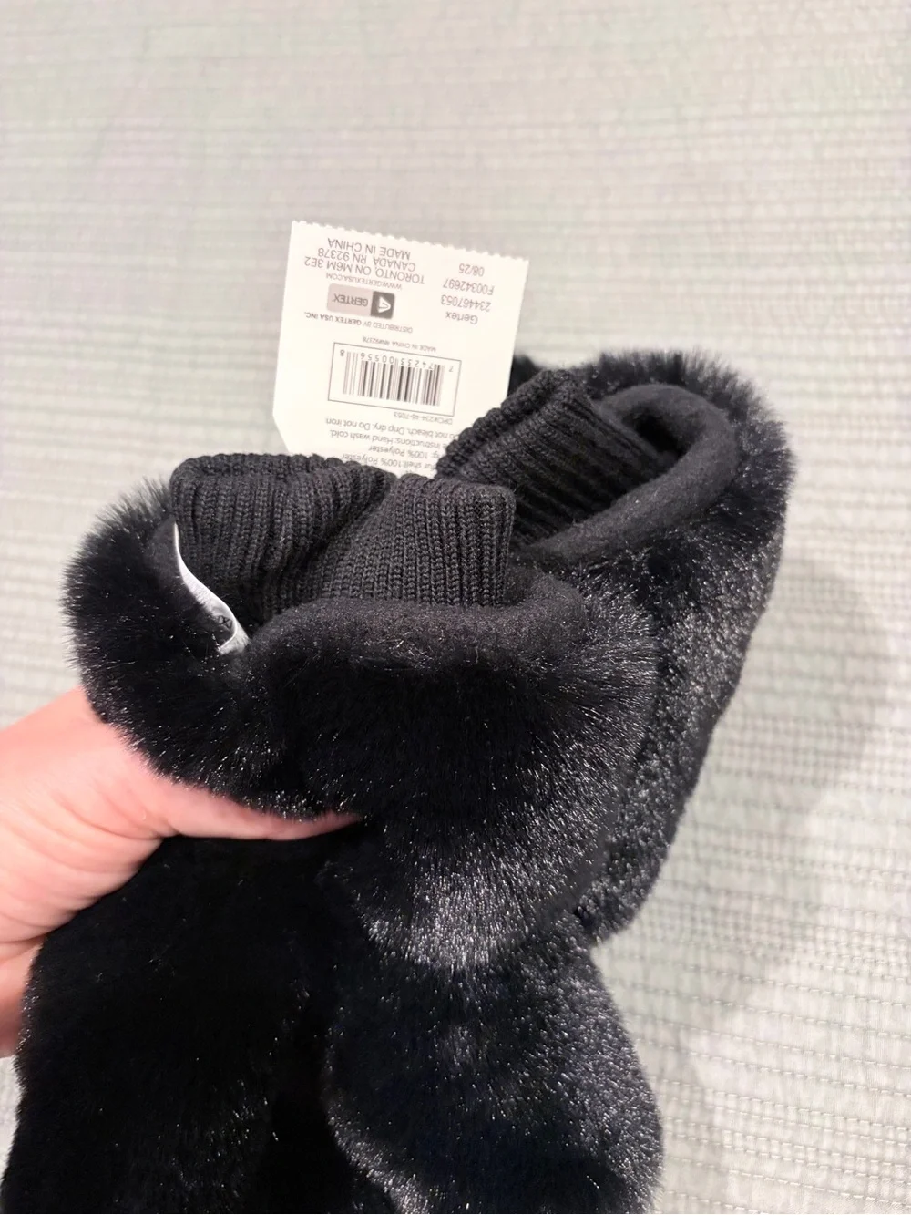 Black Faux Fur Mittens - Plush Winter Gloves NWT